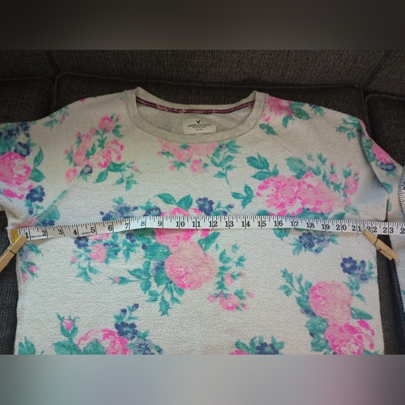 American Eagle Outfitters Sweater Womens Large Beige Floral Crew Neck Pullover - Picture 8 of 9
